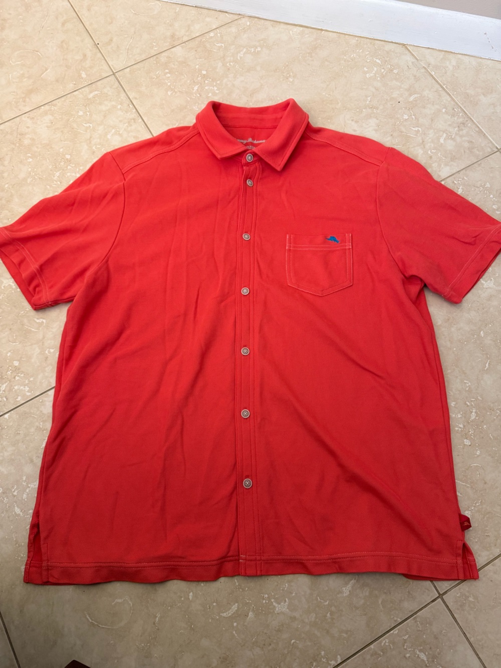 Tommy Bahama Bright Red Short-Sleeve Button Down with Chest Pocket